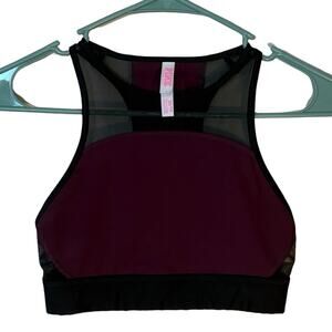 Victoria’s Secret PINK Longline Sports Bra XS Burgundy Black Mesh